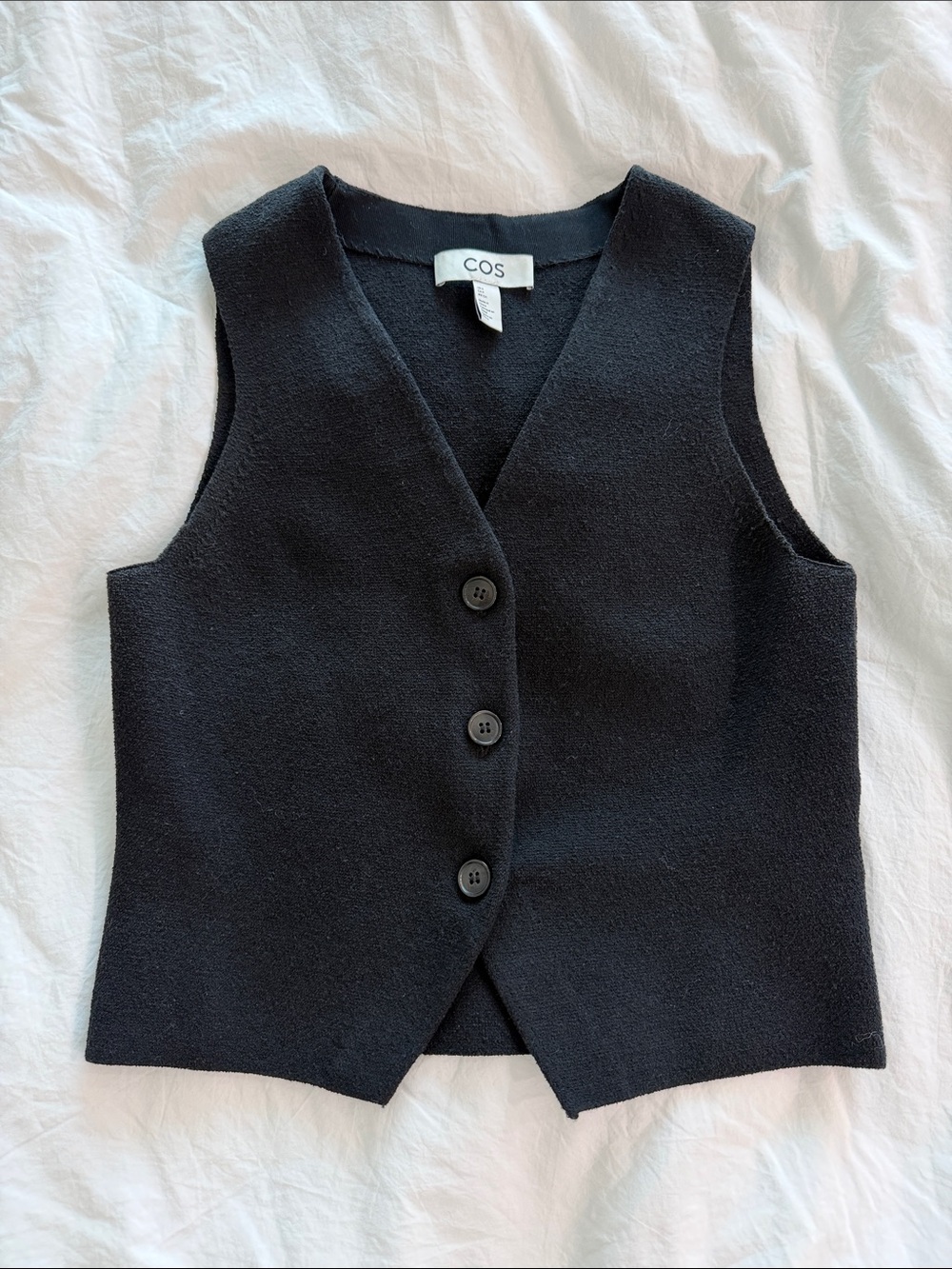 COS Black V-Neck Button-Front Knit Vest